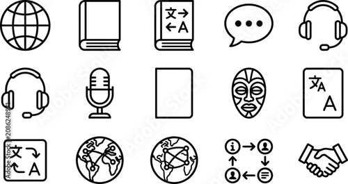 Tableau sur toile Set of language translation and communication icons in thin line style