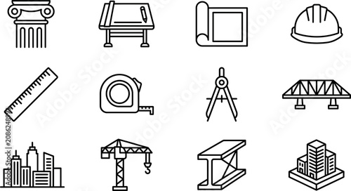 Schilderij op canvas Set of engineering and architecture construction icons.