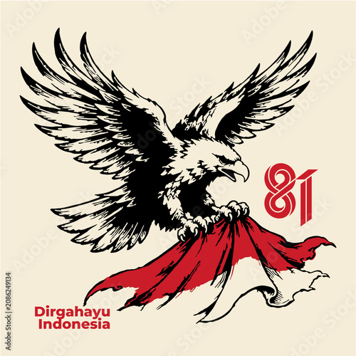 Garuda Dirgahayu Indonesia Independence Day Vintage Hand Drawn Illustration