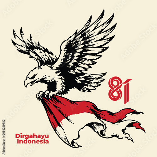 Garuda Dirgahayu Indonesia Independence Day Vintage Hand Drawn Illustration