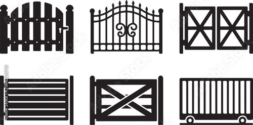 Photos Six different styles of black metal fence gate designs Vector