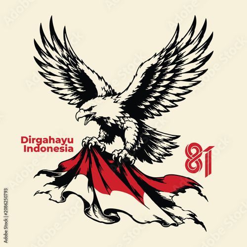 Garuda Dirgahayu Indonesia Independence Day Vintage Hand Drawn Illustration