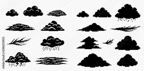 Cuadro en lienzo Set of various cloud silhouettes, including storm, rain, and cumulus formations, on a transparent background