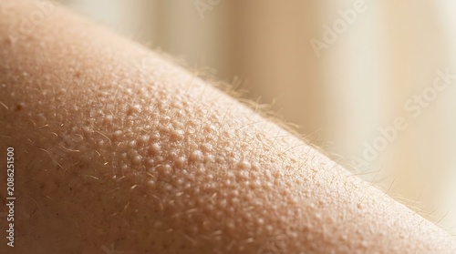 Macro Shot of Human Skin Covered in Goosebumps and Fine Body Hair, Signifying Cold Sensation or Emotional Reaction