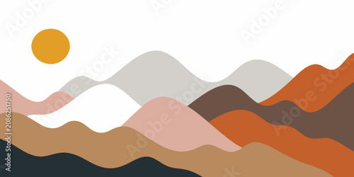 Fotografija abstract mountain landscape with sun minimalist vector illustration on white bac
