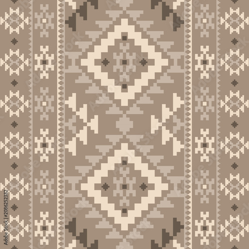 Southwest native seamless pattern ethnic tribal Aztec pixel art geometric Navajo Native American fabric earth tone design vector for textile printing