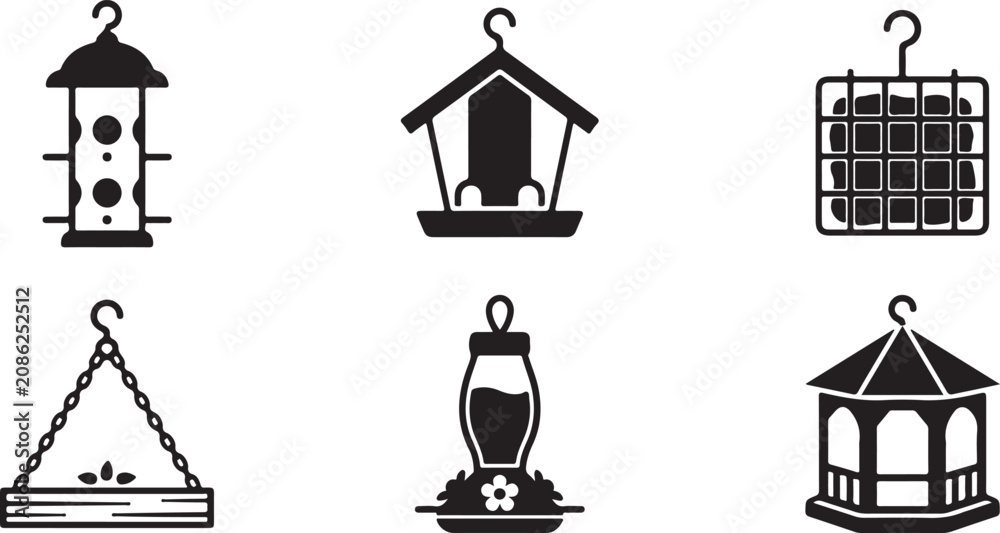 Foto Six different bird feeder designs hanging illustration Vector