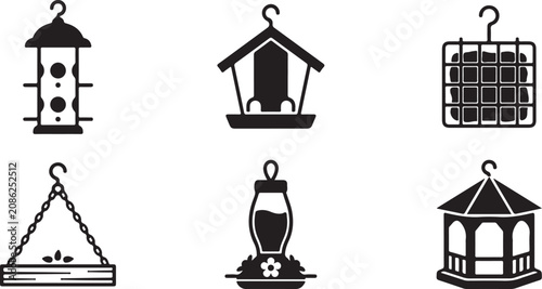 Tableau sur toile Six different bird feeder designs hanging illustration Vector