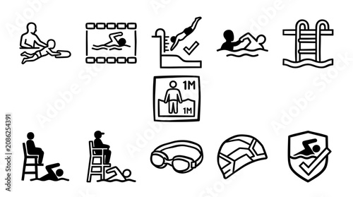 Obraz na płótnie Swimming Rules and Pool Safety Outline Icon Vector Set