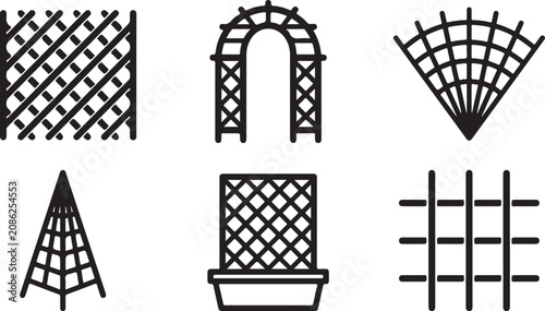 Schilderij op canvas Various lattice and trellis designs in black and white vector style Vector