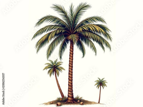 Vintage palm tree illustrations with intricate details, retro, design