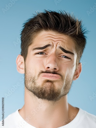Young man making a confused and skeptical facial expression