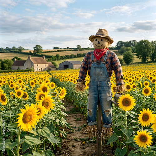 Farmer in a sunflower field during harvest season.