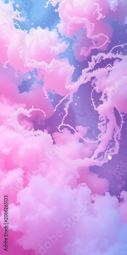 Fluffy clouds of pastel pink and blue glitter swirl together in a whimsical dance, dance, ||pink