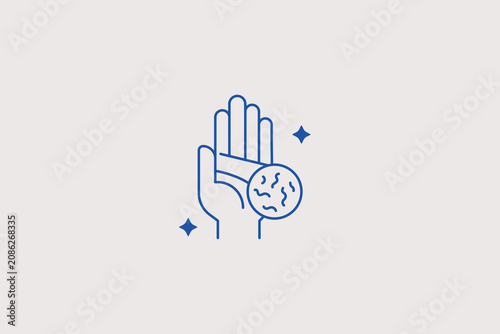 Photos Hand with bacteria magnification line icon for laboratory