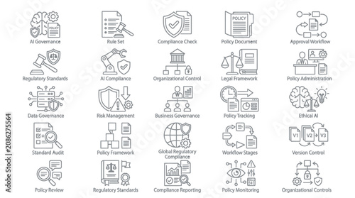 Foto AI ethics and algorithmic bias compliance icons collection.