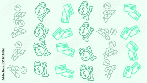Green Finance Icons Background Seamless Pattern With Credit Cards Gold Bars Money And Lock