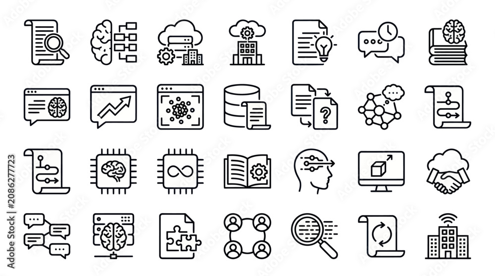 Fototapeta premium Advanced technology and neural network deep learning icons.