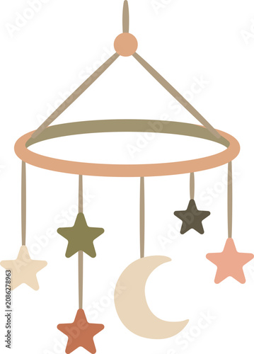 Boho Minimalist Moon and Stars Baby Mobile Illustration