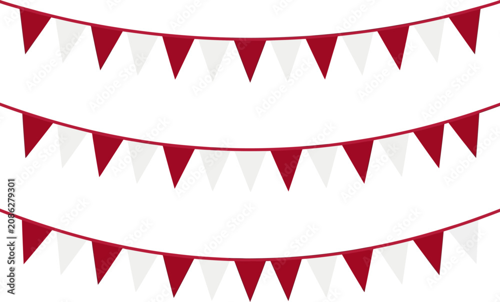 Obraz premium Decorative Red and White Triangular Pennant Bunting Flags for Festive Celebrations and Geometric Twibbon Frame Designs for Party Decor