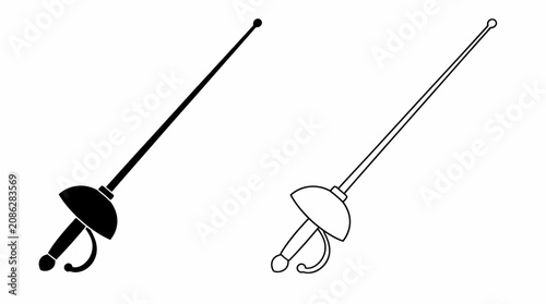 Fencing Foil Icons in Solid and Outline Styles for Sports Design