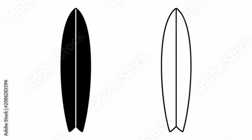 Surfboard Silhouette Icons Set, Minimalist Black and White Design
