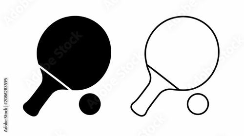 Ping Pong Paddle and Ball Silhouette Icon Set
