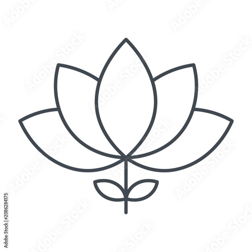 Fotografie Outline of a lotus flower with stem and leaves, simple line art, symbolizing ser
