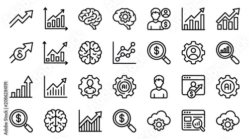 Konstfotografi Business analytics and artificial intelligence line icon set