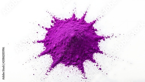 Stunning vibrant purple color powder paint splash exploding symmetrically outward. Perfect vector asset for Holi festival greetings, color runs, and artistic posters.