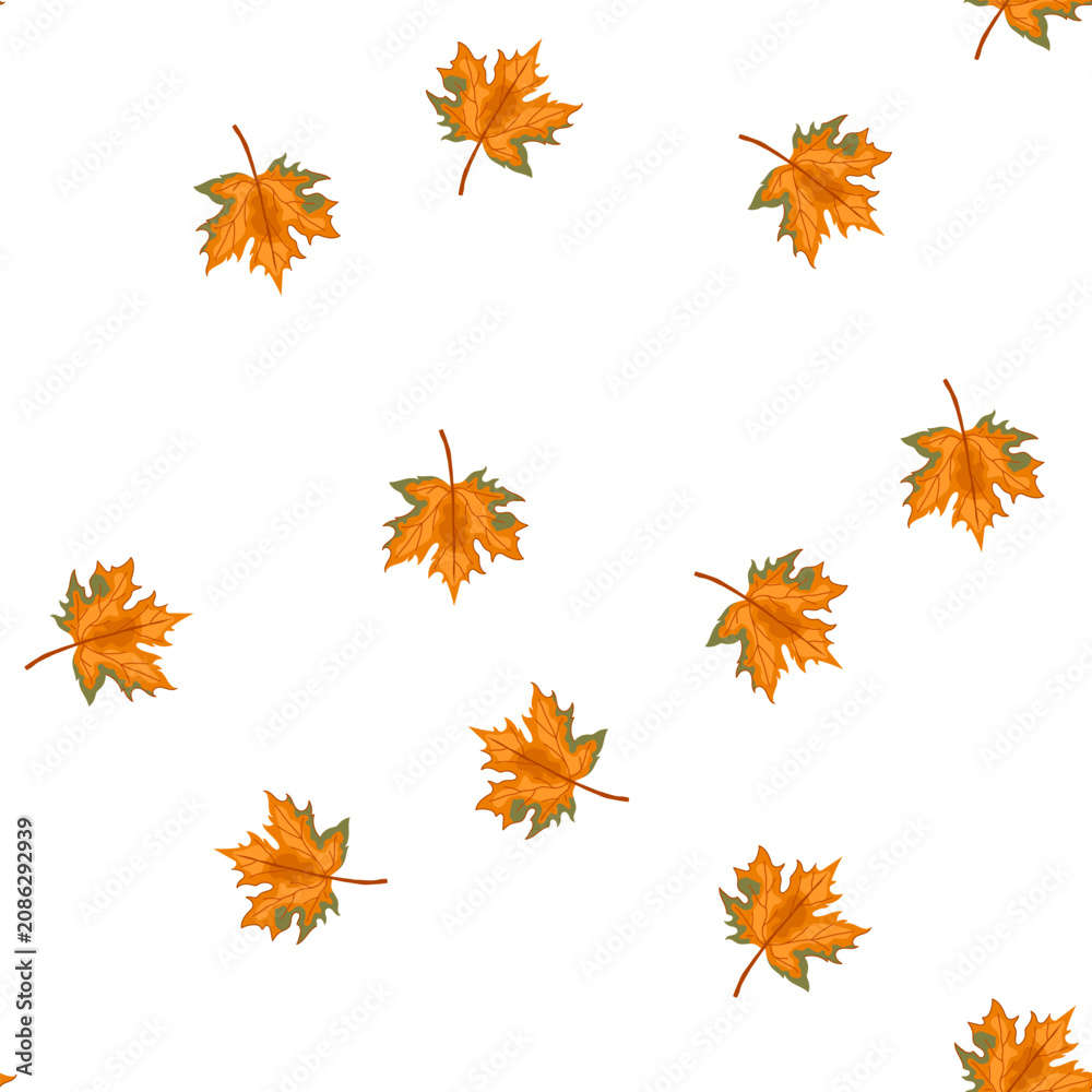 Fototapeta premium pattern red maple leaf cartoon. foliage ground, yellow wave, outline symbol red maple leaf sign. seamless symbol vector illustration