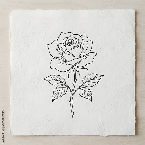 Elegant black and white floral illustration on white background.