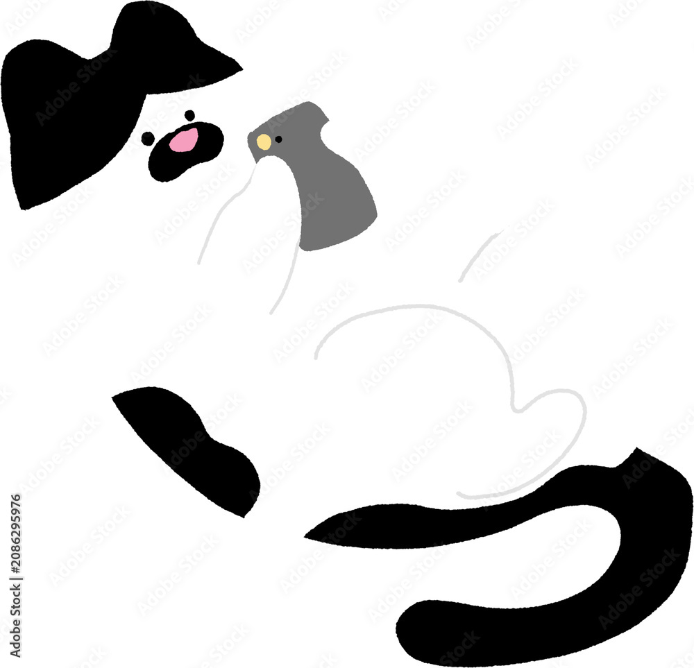Fototapeta premium Cute Calico Cat Lying Down Using Smartphone Vector Illustration
