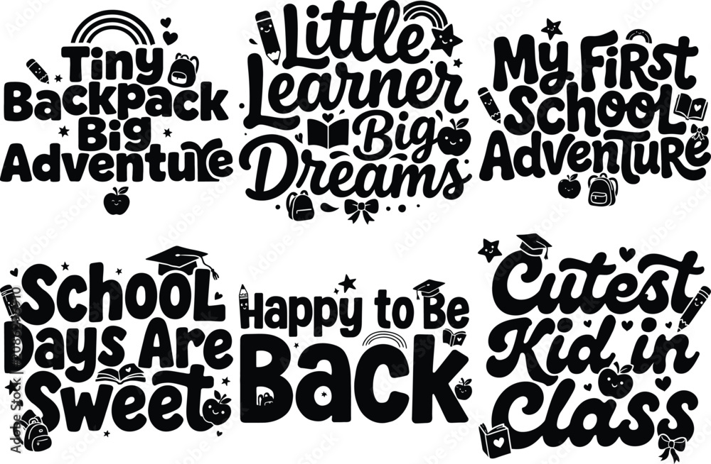 Obraz premium Back to school typography designs for children with fun educational themes.