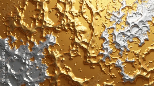 Molten Gold and Silver Liquid Metal Texture with Bubbles and Glossy Flows