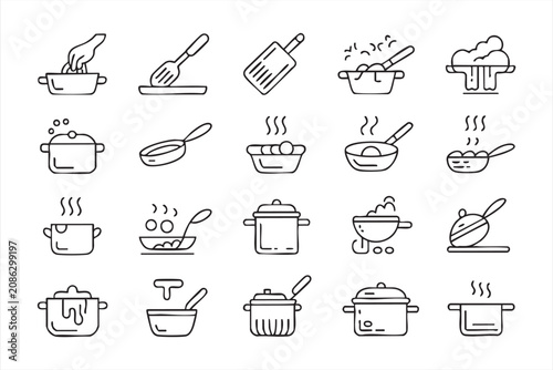 Obraz na płótnie Cooking and Kitchen Cookware Outline Icon Set for Web and App Design