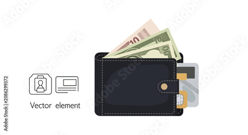 Obraz na płótnie Leather wallet stuffed with paper currency and credit cards