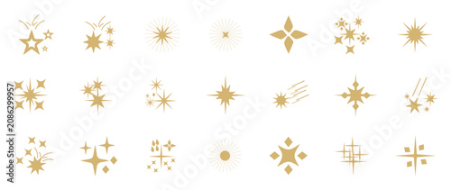 A collection of various star and sparkle shapes on a white background vector silhouette. Shining star symbols and twinkle shapes in simple solid style.