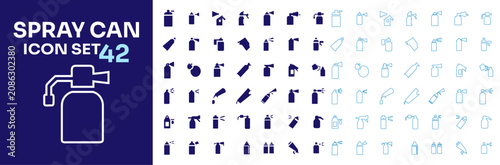 Bild auf Leinwand Spray can icon set displaying various aerosol cans with different spray patterns and caps for graffiti art design and product representation