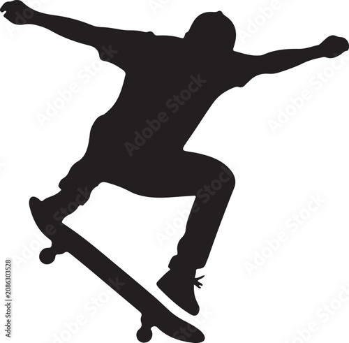 Billede på lærred Skateboarder performing trick vector silhouette, dynamic pose captures thrill of skateboarding culture