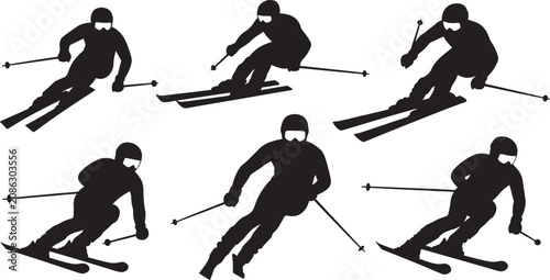 Konstfotografi Skier athlete silhouette vector graphics capturing downhill skiing motion and winter sports action equipment