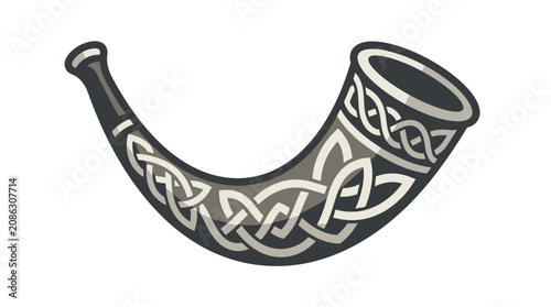 Photos Broad Viking drinking horn with white Celtic knots.