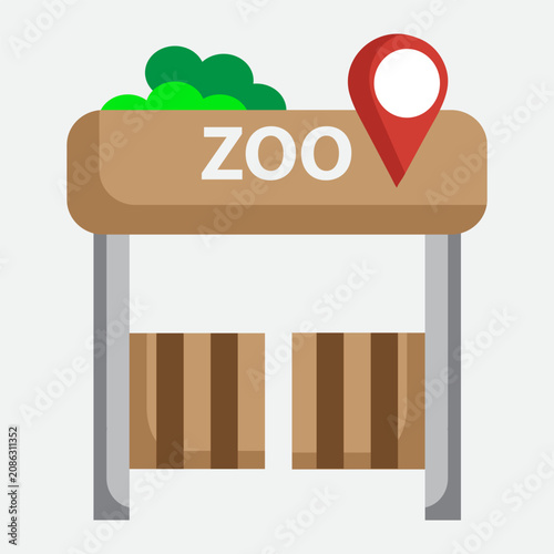 Tableau sur toile A stylized flat vector icon showing a zoo entrance with location pin