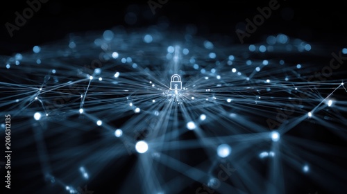 Abstract network with central lock symbol