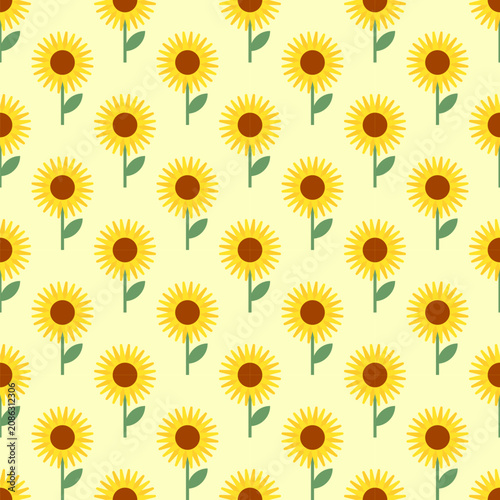 Cute sunflower seamless pattern, yellow vector background with repeating helianthus summer flower, bright floral ornament for nursery decor