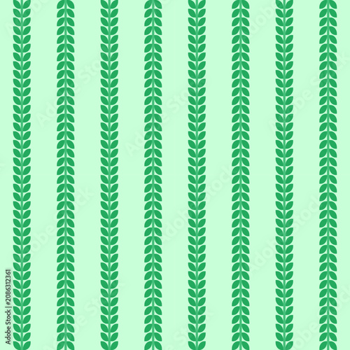Green leaf seamless pattern, vector vertical stripe background with botanical foliage, repeating plant ornament for fabric and wrapping paper