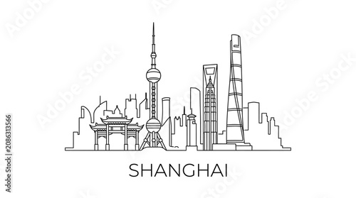 Shanghai Skyline Outline - Iconic Architecture, Modern City, Travel Landmark