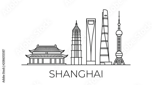 Shanghai Skyline Outline - Modern and Traditional Architecture