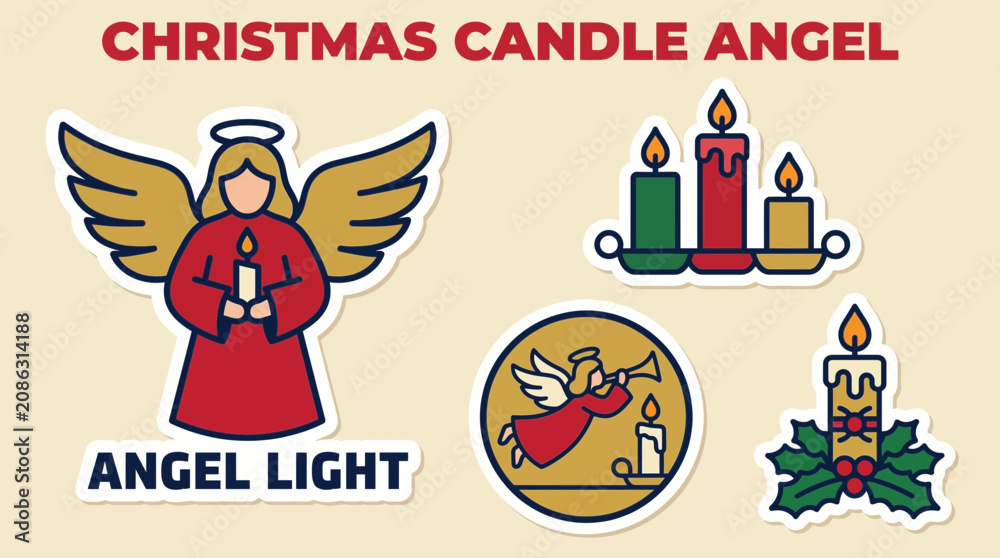 Obraz premium Christmas Candle Angel Vector Sticker Pack