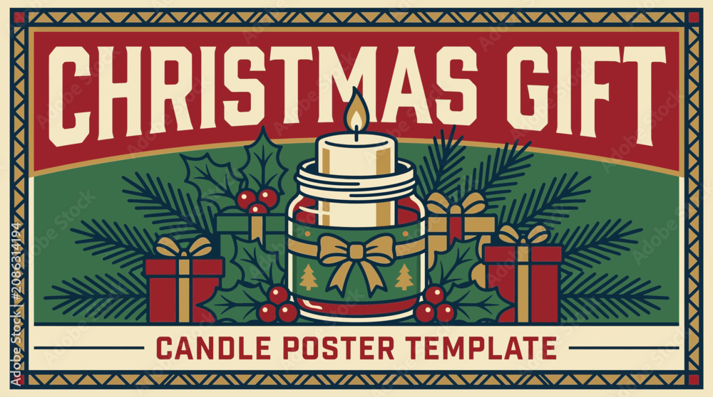 Obraz premium Christmas Gift Candle Vector Poster Template